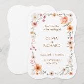 Elegant White & Peach  Floral Wedding invitations Kaart (Voorkant / Achterkant)