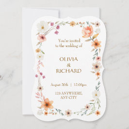 Elegant White & Peach  Floral Wedding invitations Kaart