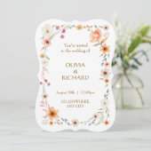 Elegant White & Peach  Floral Wedding invitations Kaart (Staand voorkant)