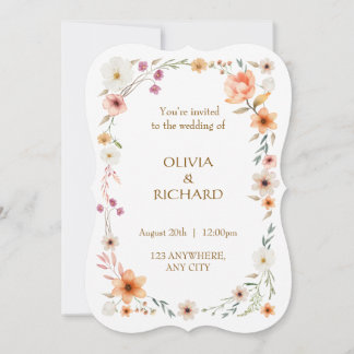 Elegant White & Peach  Floral Wedding invitations Kaart