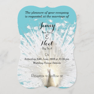 Elegant White Peacock Feathers Wedding Invitation Kaart