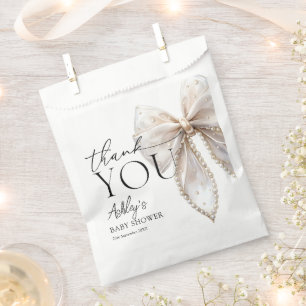 Elegant White Pearl Bow Baby shower Bedankt Bedankzakje