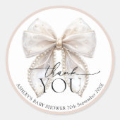 Elegant White Pearl Bow Baby shower Bedankt Ronde Sticker (Voorkant)