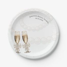 Elegant White Pearls & Prosecco Bridal Shower  Papieren Bordje