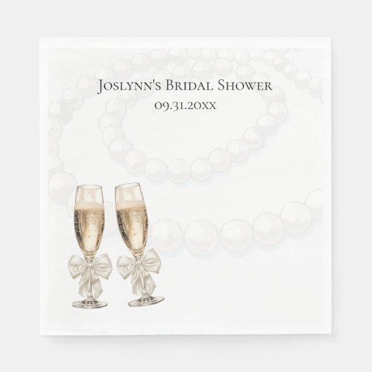 Elegant White Pearls & Prosecco Bridal Shower Servet (Voorkant)
