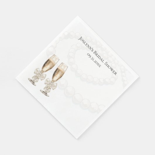 Elegant White Pearls & Prosecco Bridal Shower Servet (Hoek)