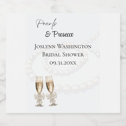 Elegant White Pearls & Prosecco Wine Label Sparkling Wijnetiket (Enkel label)