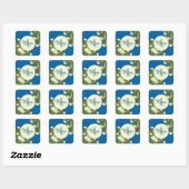 Elegant White Peonies met Blue Painted Floral Vierkante Sticker (Vel)