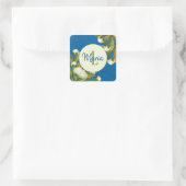 Elegant White Peonies met Blue Painted Floral Vierkante Sticker (Tas)