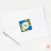 Elegant White Peonies met Blue Painted Floral Vierkante Sticker (Envelop)