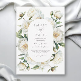Elegant White Peonies Watercolor Floral Wedding Kaart