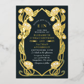 Elegant White Peony Art Nouveau Floral Wedding Folie Uitnodiging (Voorkant)