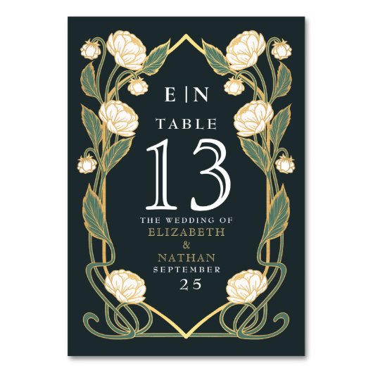 Elegant White Peony Art Nouveau Floral Wedding Kaart (Achterkant)