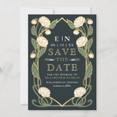 Elegant White Peony Art Nouveau Wedding Photo Save The Date (Voorkant)