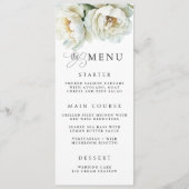 Elegant White Peony Floral Wedding Menu (Voorkant)