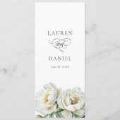 Elegant White Peony Floral Wedding Menu (Achterkant)