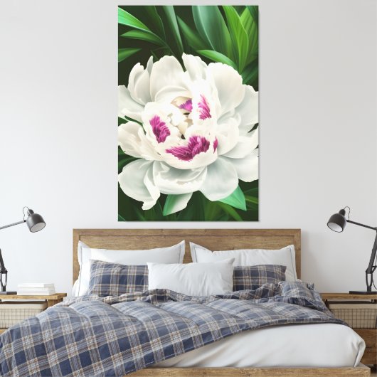 Elegant White Peony met roze Floral Digital Canvas Afdruk (Insitu (Slaapkamer))