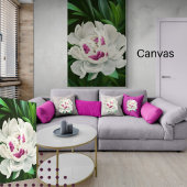 Elegant White Peony met roze Floral Digital Canvas Afdruk