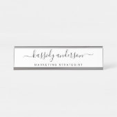 Elegant White Personalized Name Script Calligraphy Bureau Naambordje (Voorkant)