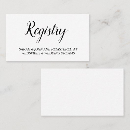 Elegant White Personalized Wedding Registry Card Visitekaartje (Voorkant / Achterkant)