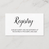 Elegant White Personalized Wedding Registry Card Visitekaartje (Voorkant)