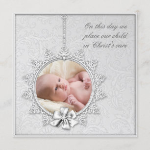 Elegant White Photo Christening Kaart