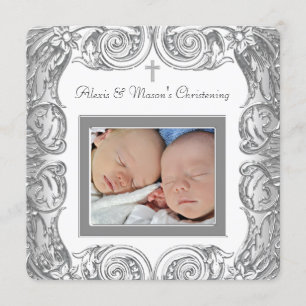 Elegant White Photo Christening Kaart