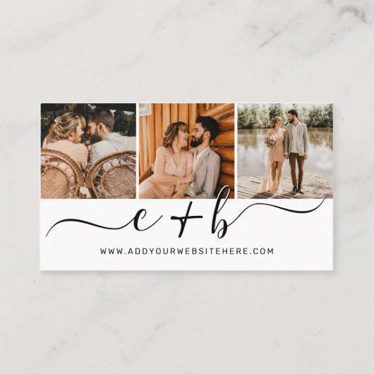 Elegant White Photo Monogram Weddenschap QR Code R Visitekaartje (Achterkant)