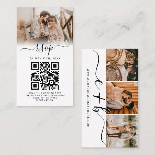 Elegant White Photo Monogram Weddenschap QR Code R Visitekaartje (Voorkant / Achterkant)