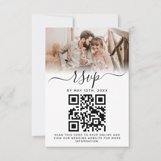 Elegant White Photo Monogram Weddenschap QR Code RSVP Kaartje (Voorkant)