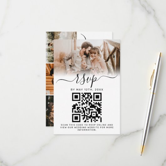 Elegant White Photo Monogram Weddenschap QR Code RSVP Kaartje (Voorkant / Achterkant in situ)
