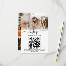 Elegant White Photo Monogram Weddenschap QR Code RSVP Kaartje