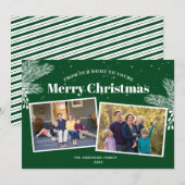 Elegant White Pine on Green 2 Photos Kerstmis Feestdagenkaart (Voorkant / Achterkant)