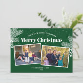 Elegant White Pine on Green 2 Photos Kerstmis Feestdagenkaart (Staand voorkant)