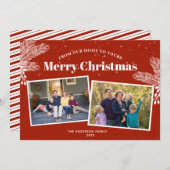 Elegant White Pine op Dark Red 2-foto's met Kerstm Feestdagenkaart (Voorkant / Achterkant)