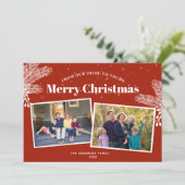 Elegant White Pine op Dark Red 2-foto's met Kerstm Feestdagenkaart (Staand voorkant)