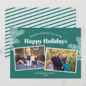 Elegant White Pine op donkere Blauwgroen 2 kerstfo Feestdagenkaart (Voorkant / Achterkant)