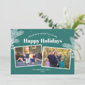 Elegant White Pine op donkere Blauwgroen 2 kerstfo Feestdagenkaart (Staand voorkant)