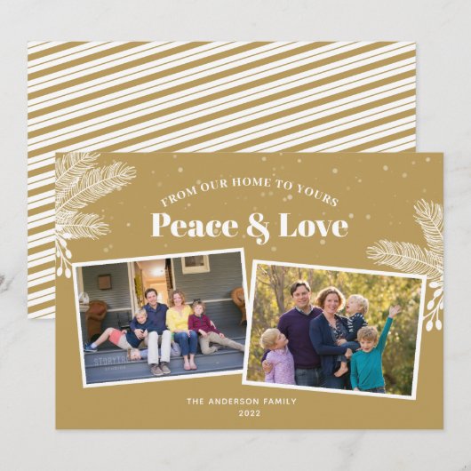 Elegant White Pine op Gold 2-foto's met kerstmis Feestdagenkaart (Voorkant / Achterkant)