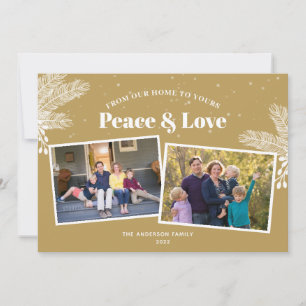 Elegant White Pine op Gold 2-foto's met kerstmis Feestdagenkaart