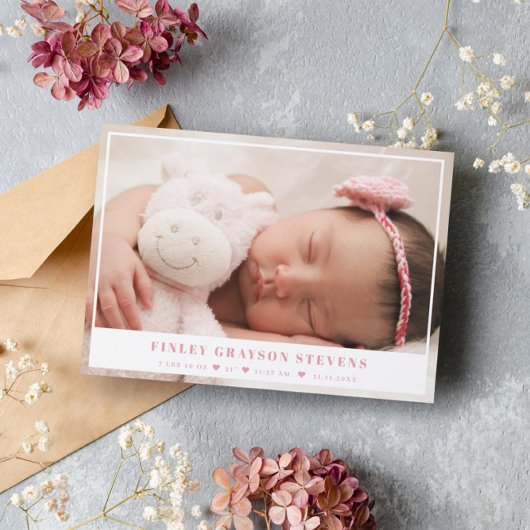 Elegant White Pink Baby Foto Aankondiging