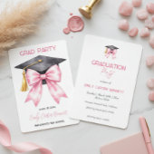 Elegant White Pink Coquette Bow Girly Graduation Kaart