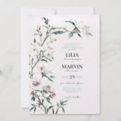 Elegant White Pink Crawling Lily Wedding Kaart (Voorkant)