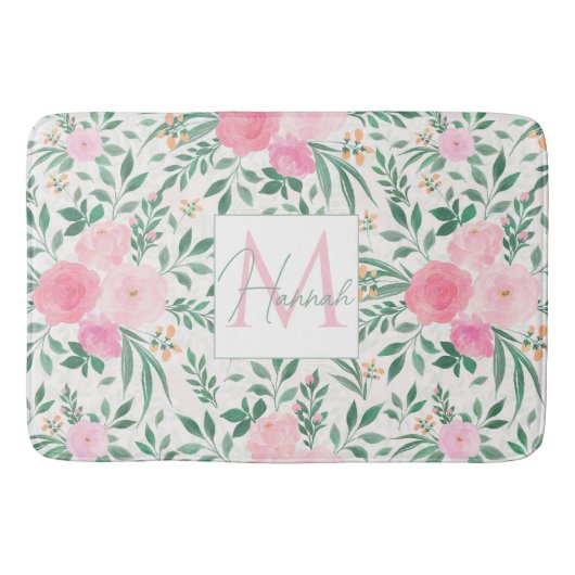 Elegant White Pink Flowers Waterverf Floral Badmat (Voorkant)