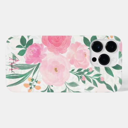 Elegant White Pink Flowers Waterverf Floral iPhone Hoesje (Achterkant horizontaal)
