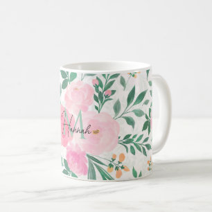 Elegant White Pink Flowers Waterverf Floral Koffiemok