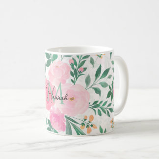 Elegant White Pink Flowers Waterverf Floral Koffiemok