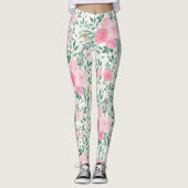 Elegant White Pink Flowers Waterverf Floral Leggings (Voorkant)