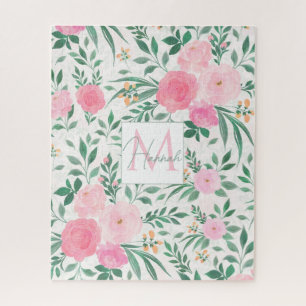 Elegant White Pink Flowers Waterverf Floral Legpuzzel