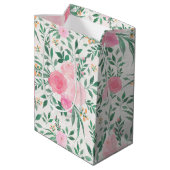 Elegant White Pink Flowers Waterverf Floral Medium Cadeauzakje (Achterkant Gekanteld)